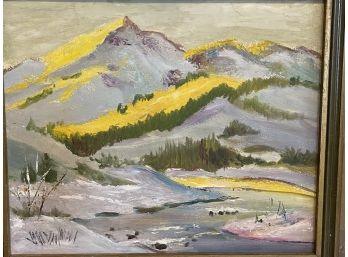 Frank  Larson Oil Painting Of Yellow Highlighted Mountain