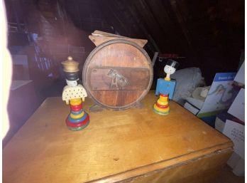 Antique Butter Churn And 2 Wooden Toys