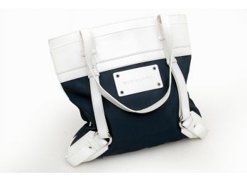 Burberry Navy And White Shoulder Bag In Cloth And Leather