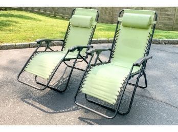 Pair Of Outfoor Folding Recliner Zero Gravity Lounge Chairs