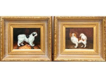 Pair Of Gilt Frame Oil On Canvas Dog Art