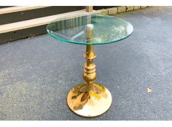 Gold-tone Pedestal Table With Glass Top