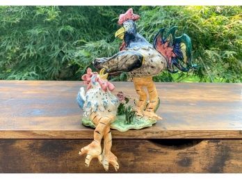 Ceramic Rooster Hen Chicken TeaLight Shelf Sitter By Artist Heather Goldminc