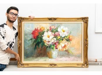 Grand Signed Oil On Canvas Bouquet Of