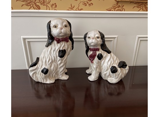 King Charles Spaniel Dog Figurines, Black White- 2- Piece Set