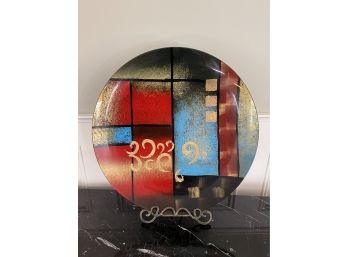 Decorative Glass Plate W Metal Sun Face Stand