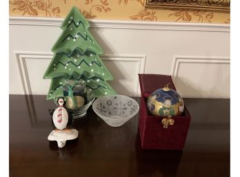 Christmas Tree Sectioned Serving Dish, Penguin Christmas Stocking Holder & More