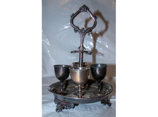 Unique Vintage Silver Plated Cordial Service With Four Cups