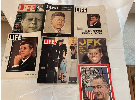 JFK - Set Of 7 Magazines Including Life, Post, Times. Date Ranges 1963-1983