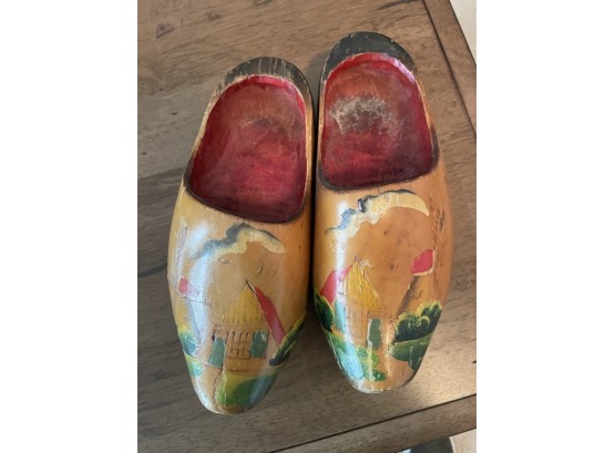 Antique Small Hand Carved / Hand Painted Wooden Shoes Made In Holland