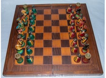 Unique Wooden Carved Chess/backgammon Board With Wooden Chess Pieces