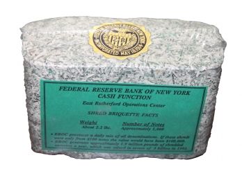 Large OVER 2 POUND $100,000 BRICK Of Shredded US Currency Money From The Federal Reserve Bank Of NY
