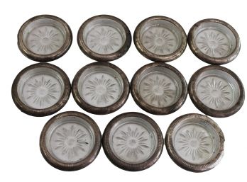 Group Of 11 Sterling Silver Rimmed Drink Coasters
