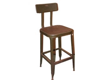 Old Industrial Lyon Metal Factory High Stool Chair With Adjustable Back