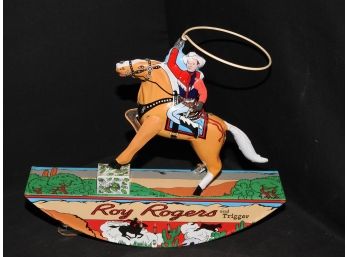 Large Vintage Schilling Roy Rogers Tin Litho Rocking Horse Toy