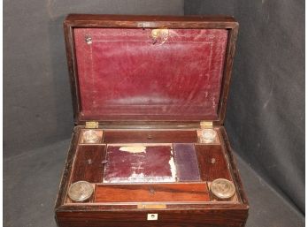 Antique Wooden Travelling Desk With Original Ink Wells