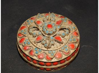 Vintage Asian Intricate Jewelry Or Brass Trinket Box