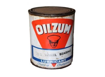 Old OILZUM Metal Automobile Bearing Grease Oil Can From Garage