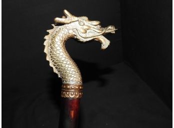 Vintage Brass/Bronze Dragon Head Wooden Cane