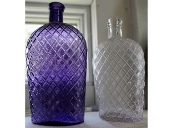 One Purple And One White Glass Cross Hatching Pattern Bottle
