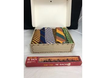 Vintage Box Of Ties And Tie Rack