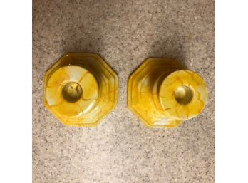 Pair Of Yellow Ceramic Candle Holders