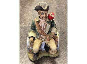 Vintage Melody In Motion Fine Bisque Porcelain Figurine- The Pirates Head Turns To The Parrot