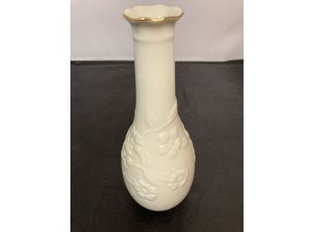 Lenox Collectible Carved Posy Vase With Raised Floral Pattern And Gold Toned Detailing On Lip