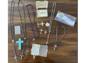Beautiful Collection Of Religious Themed Jewelry Rosary, Pendants, Pins, Key Chains, And More! 1 Sterling !