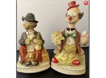 Lovely Vintage Musical Clown Figurine & A Hobo With His Puppy
