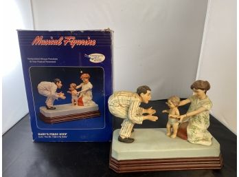 Musical Figurine Hand Painted Bisque Porcelain 18 Note Musical Movement ' Babys First Step'