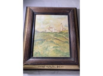 1983 R. Waterhouse Oil On Canvas Signed Landscape Featuring Nautical Lighthouse And Out-buildings
