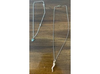 Two Beautiful Necklaces: 18k Gold Italian Horn Pepper Pendant And A Sterling Silver Heart