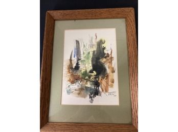 Original Framed, Mid-Century Watercolor Cityscape, Signed By Sondern & Mullins 1965