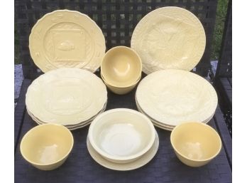 Butter Yellow Embossed Plates, Dishes With Bowls