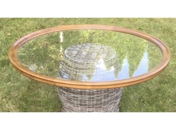 Vintage Round Wood & Glass Table Top