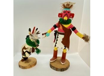 Two Native American Kachina Figurines 'Red Tailed Hawk' Signed Hoylan & 'Zuni Deer'  Signed Nelson
