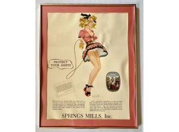 Vintage Spring Mills Advertising Pin-Up Poster For Women's Elastic Underwear, 1948