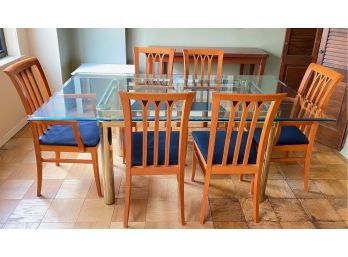 Set Six Vintage Upholstered Wood Dining Chairs