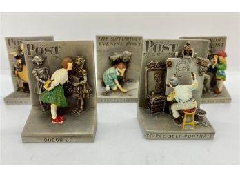 Five Goebel Pewter Figurines Of Norman Rockwell 'Saturday Evening Post' Illustrations