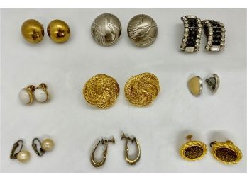 Nine Pairs Vintage Clip-on Earrings
