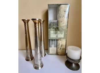 Pottery Barn Candlesticks, Candle & New Drawer Liner Gift Set