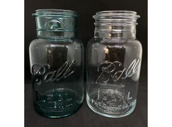 Two Vintage Glass Mason Ball Jars