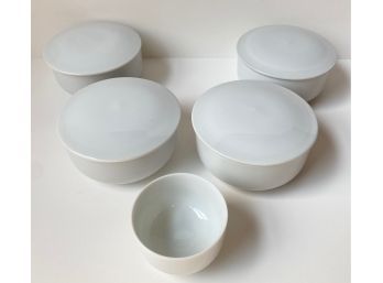 Four Covered Bowls & Small Cup