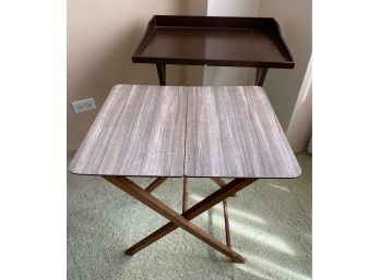 Vintage 1960s Formica & Wood Folding TV Tray & Wood TV Tray