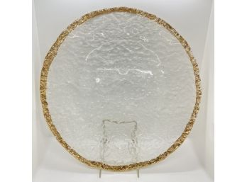 Vintage Large Glass Charger Platter With Gold Rim