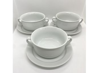 Williams Sonoma Essential White Soup Bowls With Handles & Plates