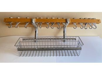 Large Wall Mounted Kitchen Rack With Hooks & Basket