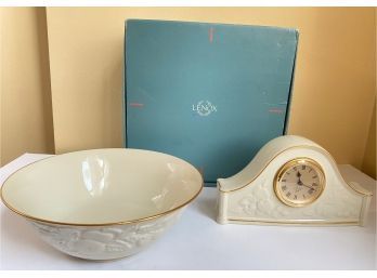 Lenox 'Fruit Of Life' Serving Bowl In Original Box & Matching Desk Clock