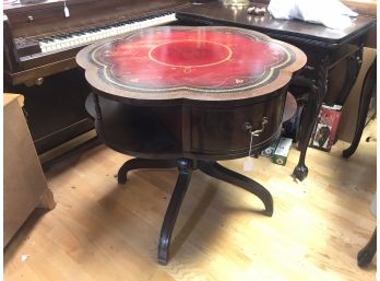 1940s Vintage Regency Style Leather Inlay Mahogany Center Table